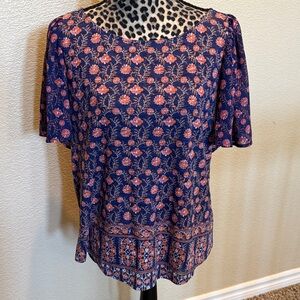 Lucky Brand Navy Top with Pink Floral Print